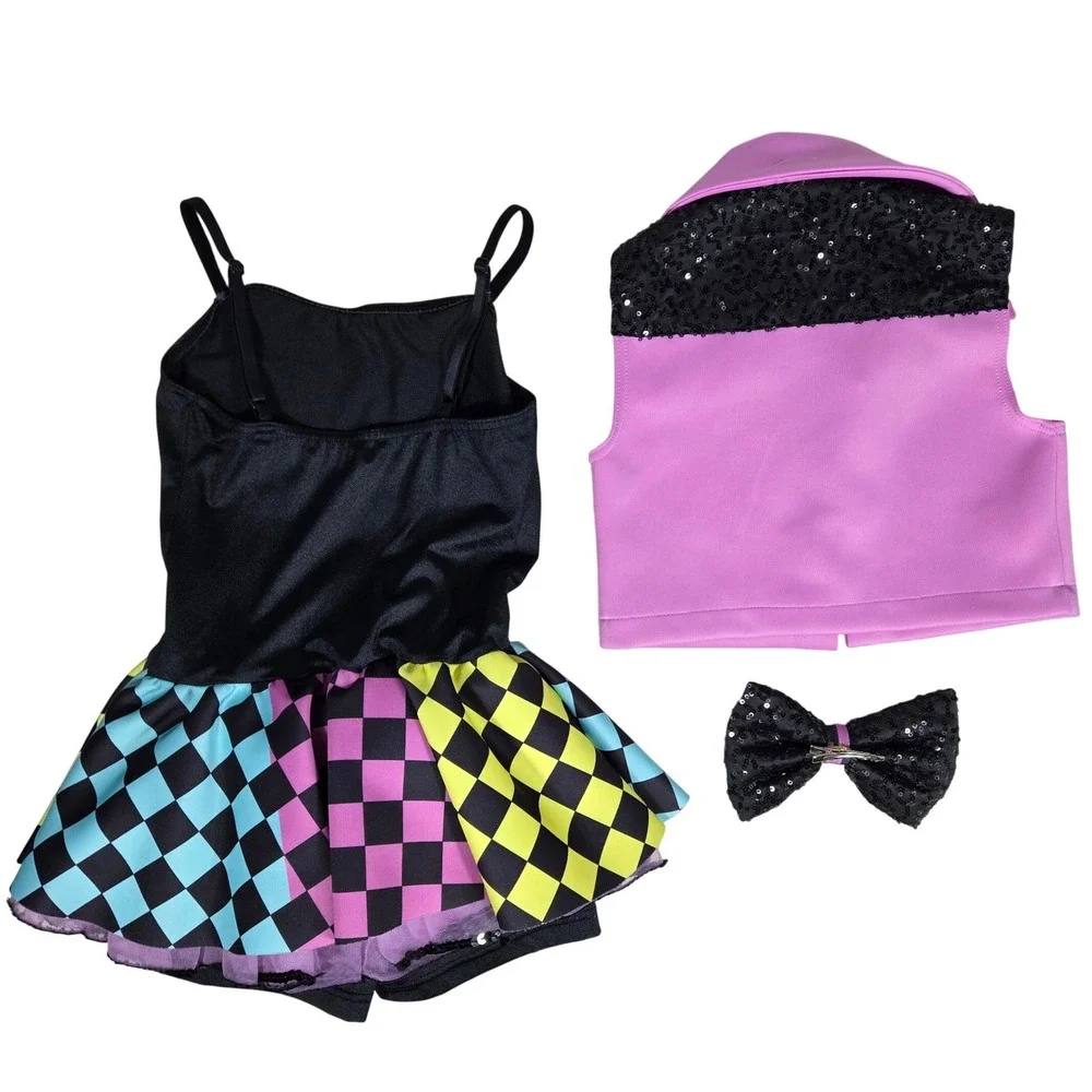 Weissman Girls IC 7/8 Pink Black Checkerboard Dance Costume 3pc Set 14118